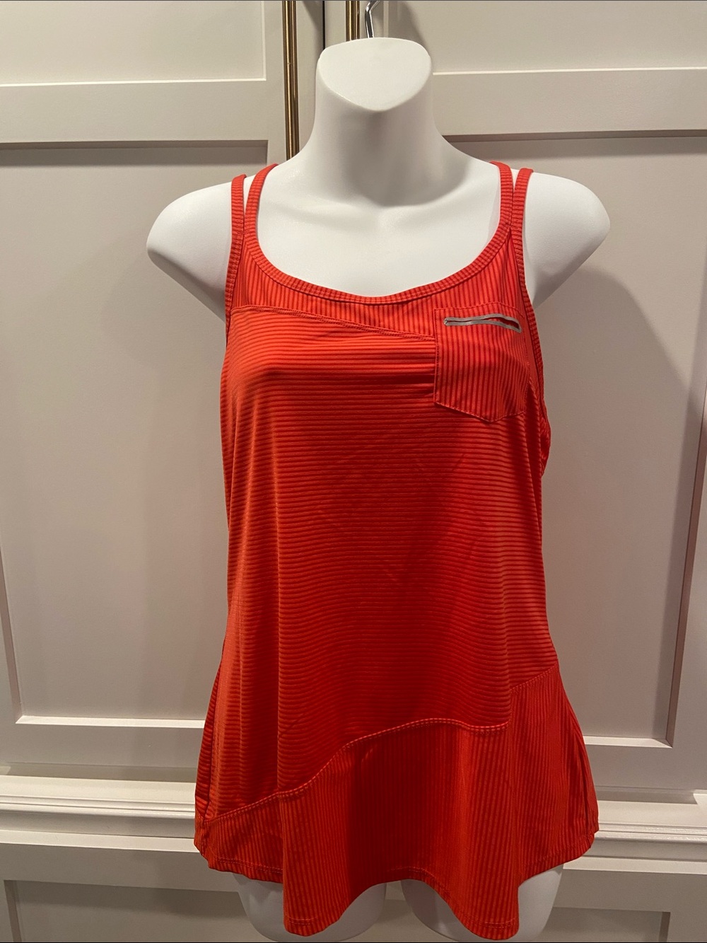 Athleta Orange-Red Striped Tank with Pocket